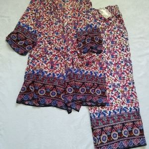 Band of Gypsies 2 piece co-ords boho paisley kimono wide leg pants